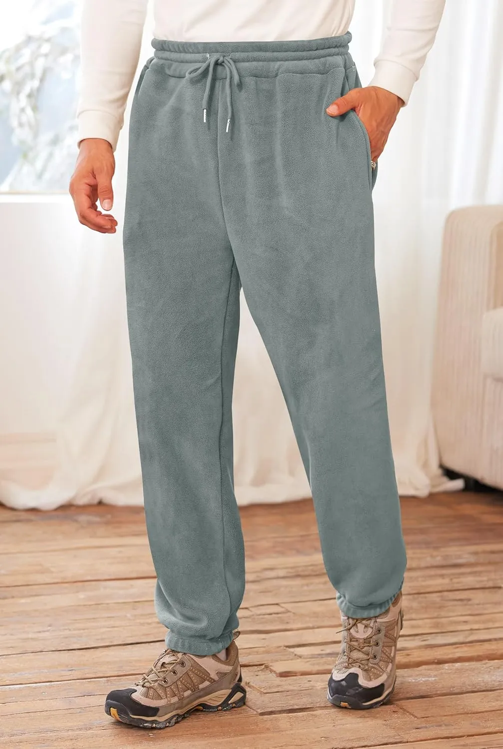 Men's Fleece Lined Sherpa Sweatpants Active Running Joggers with Pockets (S-2XL)