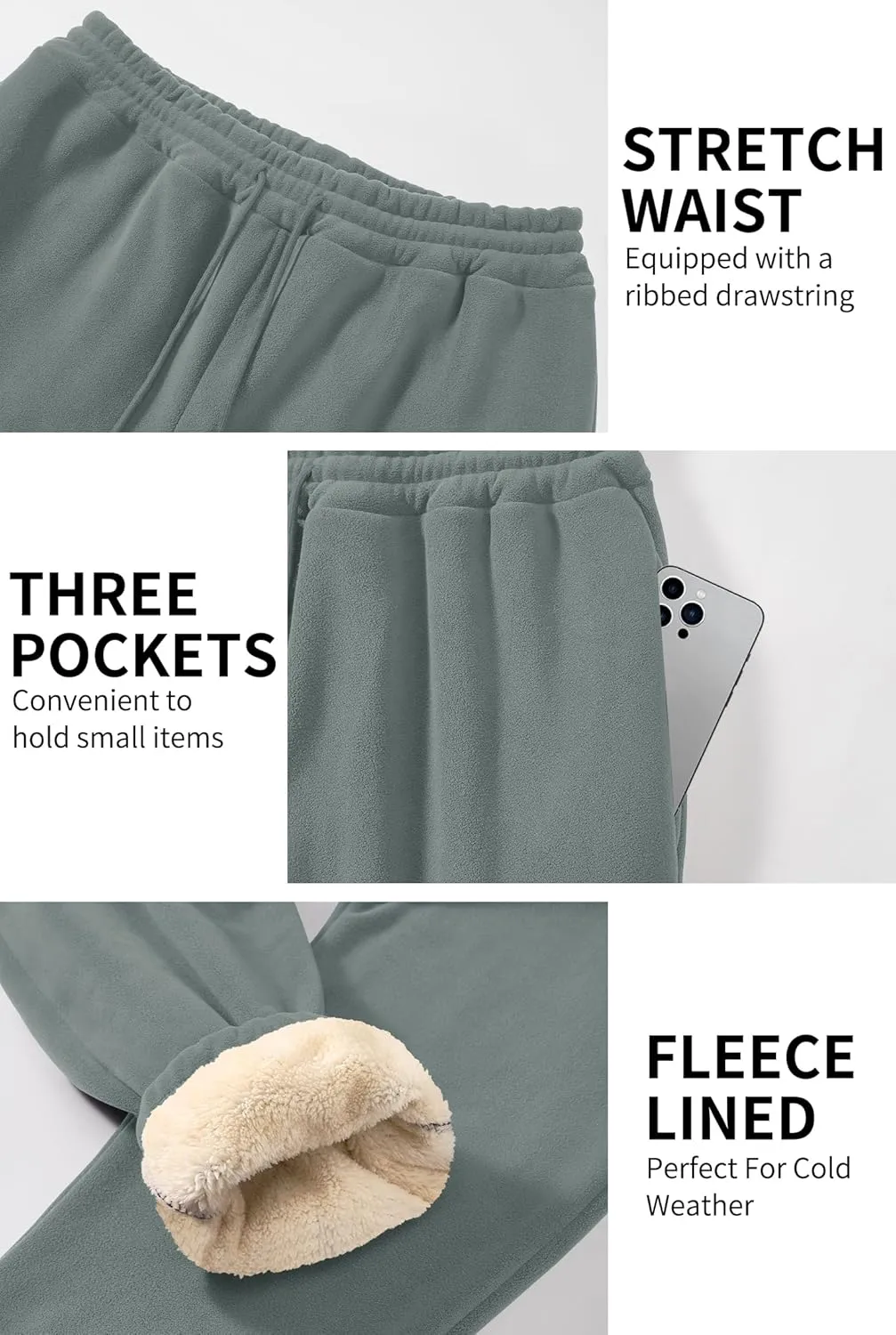 Men's Fleece Lined Sherpa Sweatpants Active Running Joggers with Pockets (S-2XL)