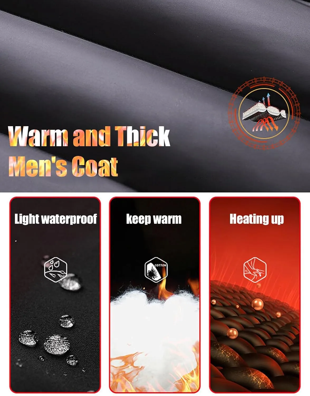 Men's Hooded Puffer Jacket Winter Coat Warm Thickened Zip Up Quilted Padded Jackets with Pockets