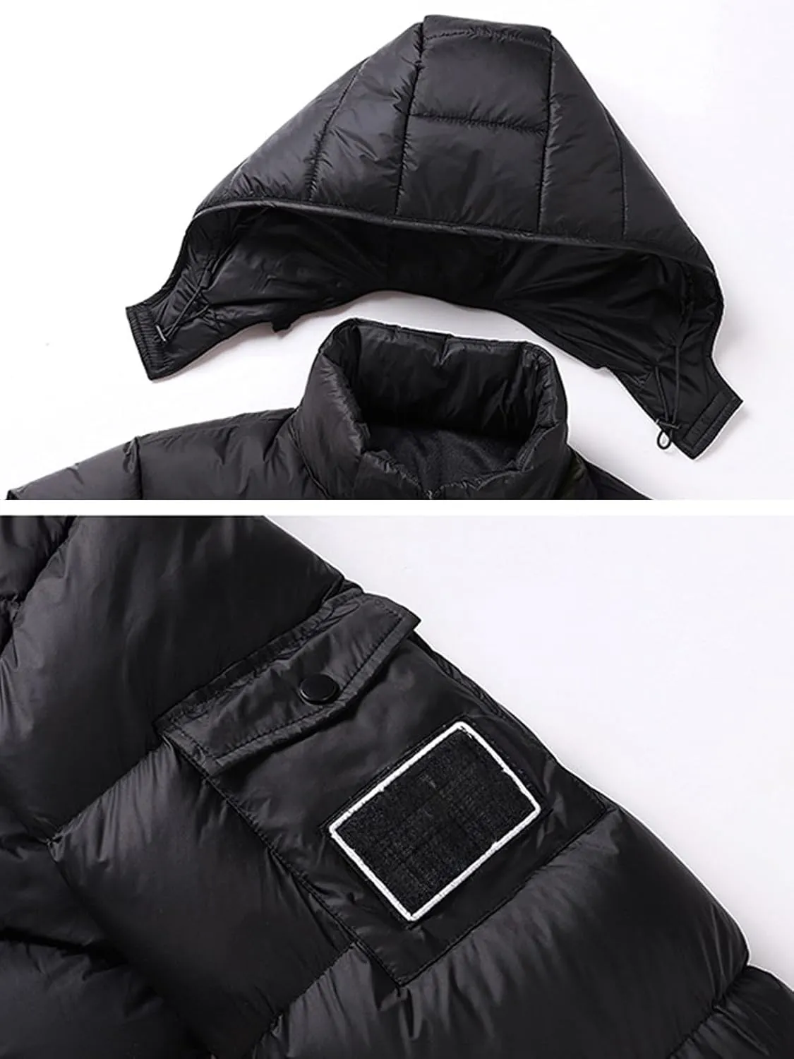 Men's Hooded Puffer Jacket Winter Coat Warm Thickened Zip Up Quilted Padded Jackets with Pockets