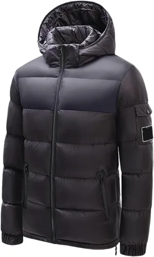 Men's Hooded Puffer Jacket Winter Coat Warm Thickened Zip Up Quilted Padded Jackets with Pockets
