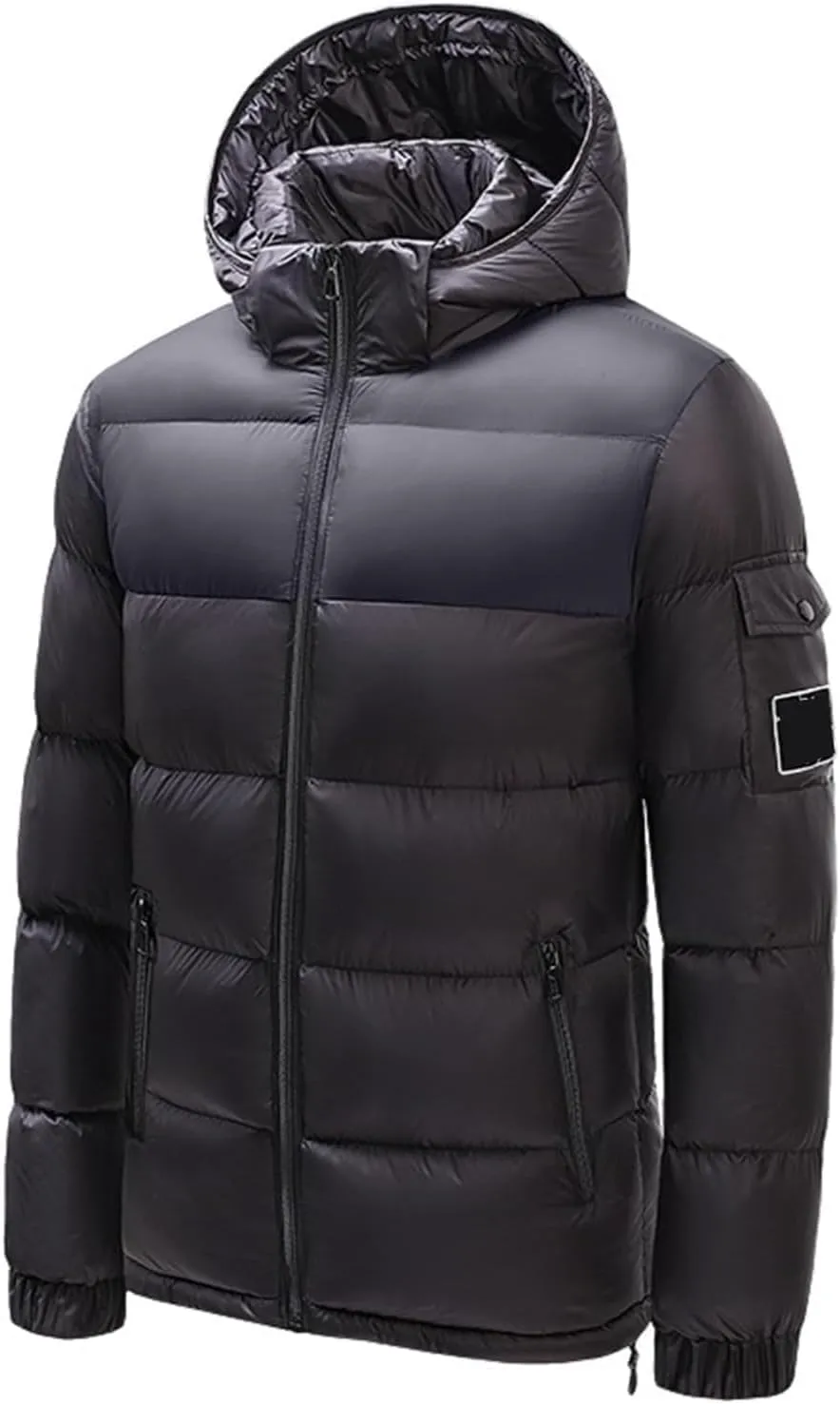 Men's Hooded Puffer Jacket Winter Coat Warm Thickened Zip Up Quilted Padded Jackets with Pockets