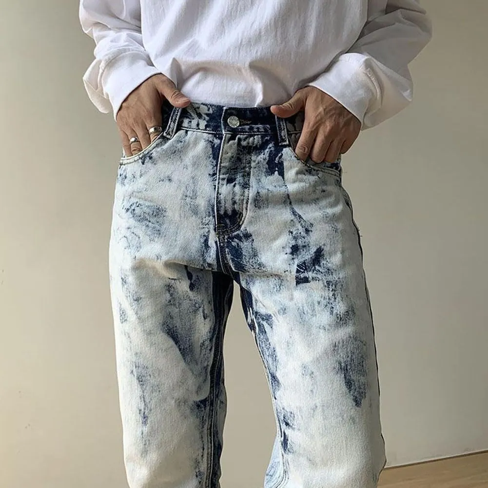 Mens Jeans Straight Leg Relaxed Fit Tie Dye Trendy Y2K Going Out Denim Pants
