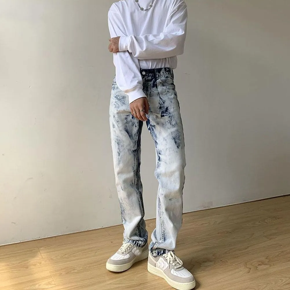 Mens Jeans Straight Leg Relaxed Fit Tie Dye Trendy Y2K Going Out Denim Pants