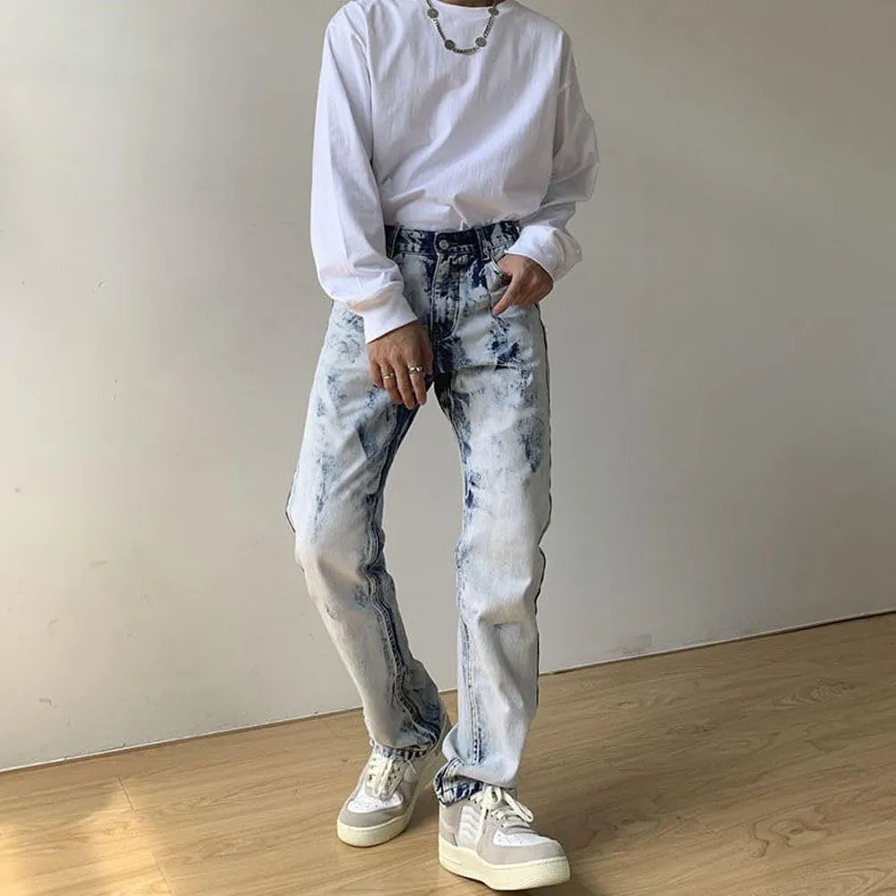 Mens Jeans Straight Leg Relaxed Fit Tie Dye Trendy Y2K Going Out Denim Pants