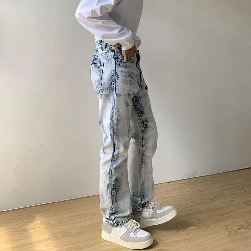 Mens Jeans Straight Leg Relaxed Fit Tie Dye Trendy Y2K Going Out Denim Pants