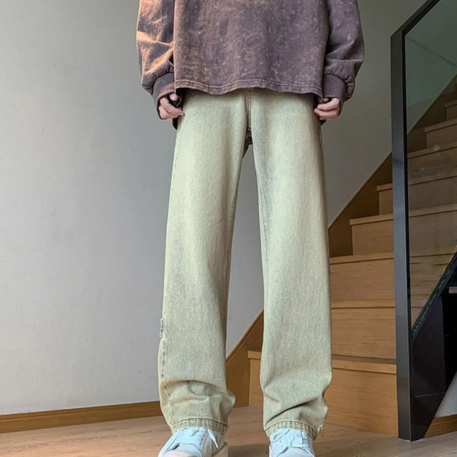 Men's Relaxed Fit Leg Zipper Jeans Casual Hip Hop Denim Jeans Casual Wide Leg Multi-Pocket Jean