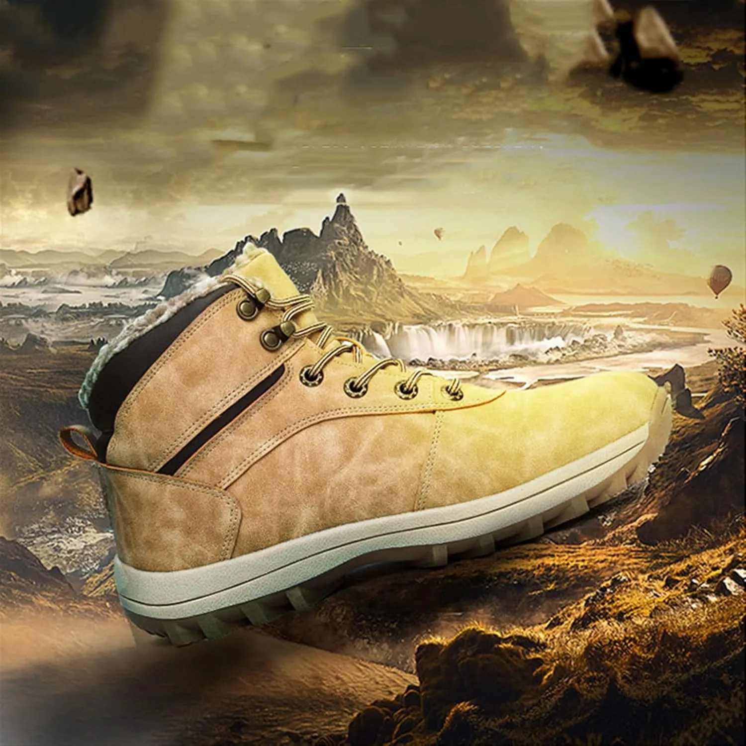 Men's Waterproof Cold Weather Snow Boots, Lace up Winter Snow Boots Non Slip Waterproof Boots for Men, Thicken Warm Hiking Walking Shoes, for Hiking, Trekking, Walking, Camping