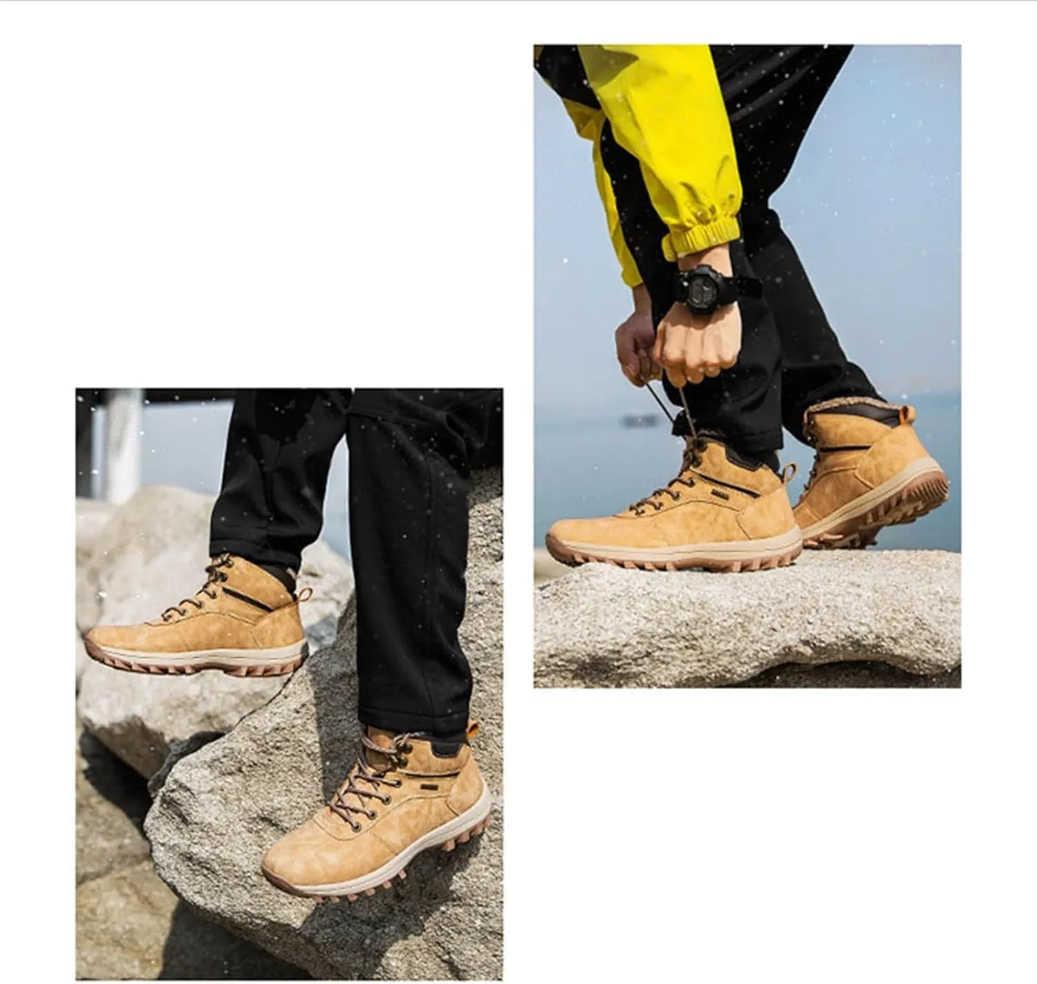 Men's Waterproof Cold Weather Snow Boots, Lace up Winter Snow Boots Non Slip Waterproof Boots for Men, Thicken Warm Hiking Walking Shoes, for Hiking, Trekking, Walking, Camping