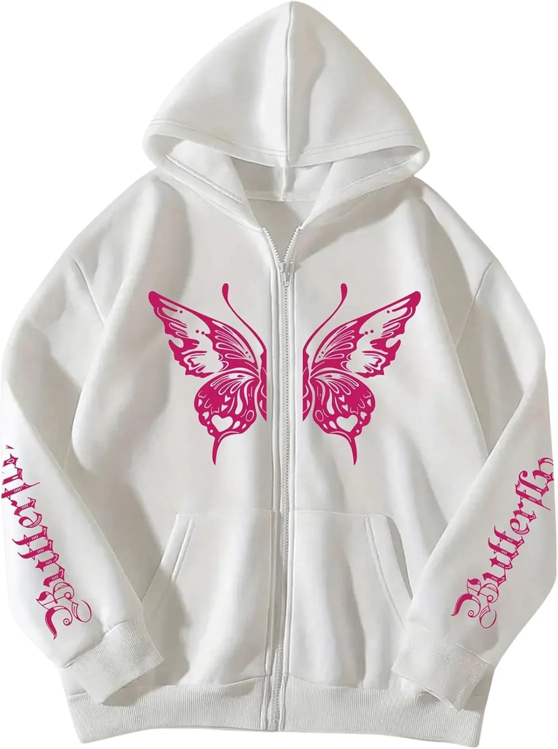 Milumia Women Butterfly Print Zip Up Long Sleeve Hoodie Jackets with Pockets
