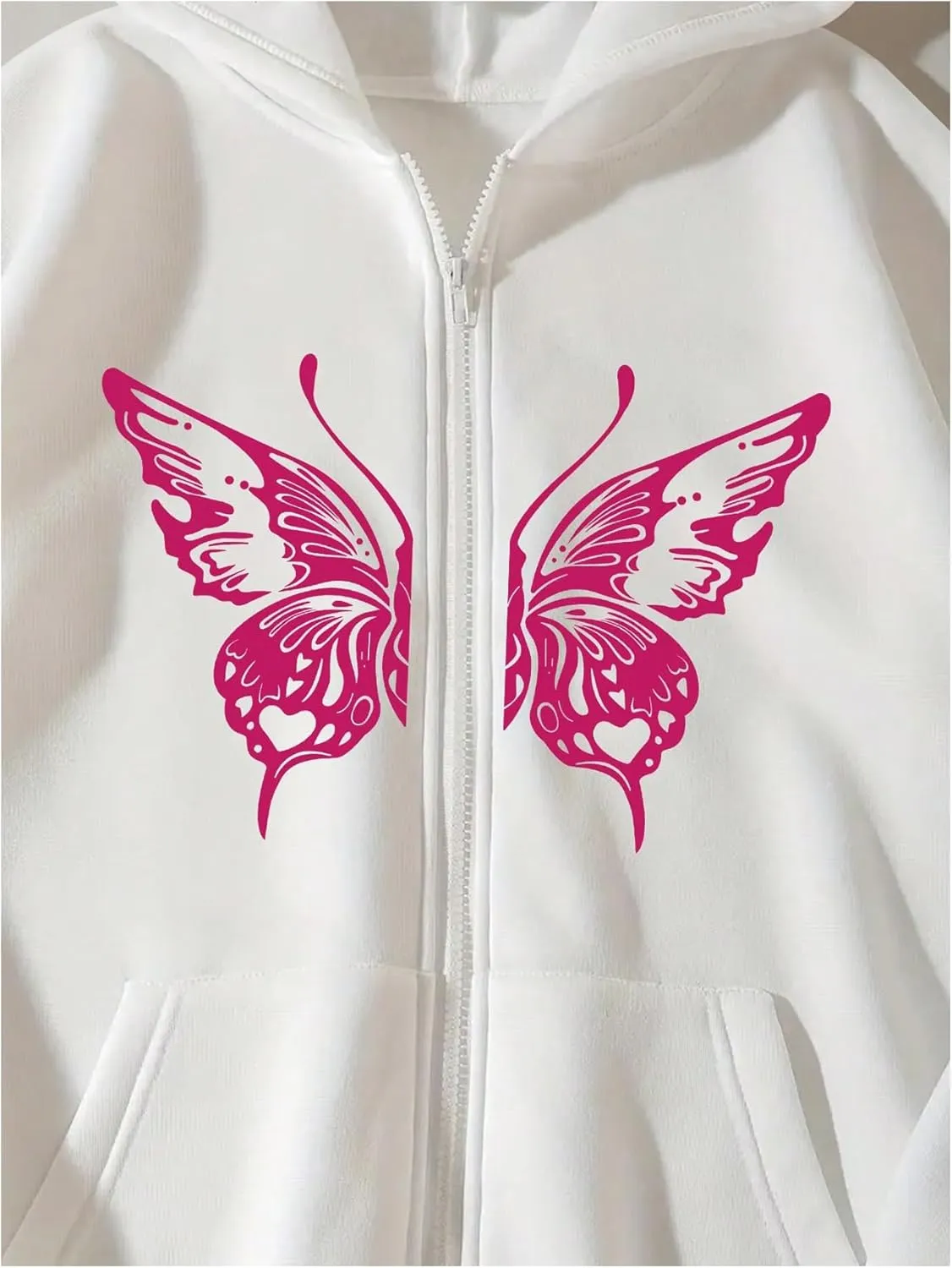 Milumia Women Butterfly Print Zip Up Long Sleeve Hoodie Jackets with Pockets