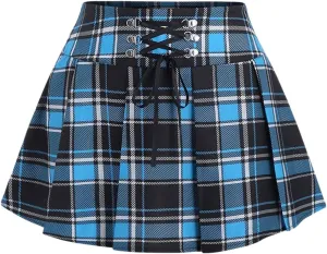 Milumia Women's Plaid Tie Bow Lace Up High Waist Pleated A Line Short Mini Skirt