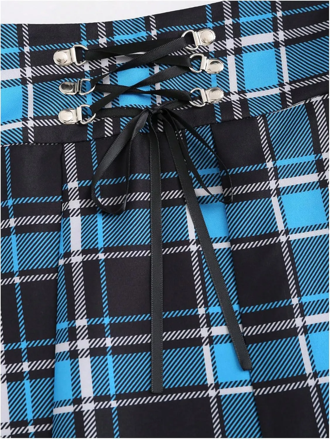 Milumia Women's Plaid Tie Bow Lace Up High Waist Pleated A Line Short Mini Skirt