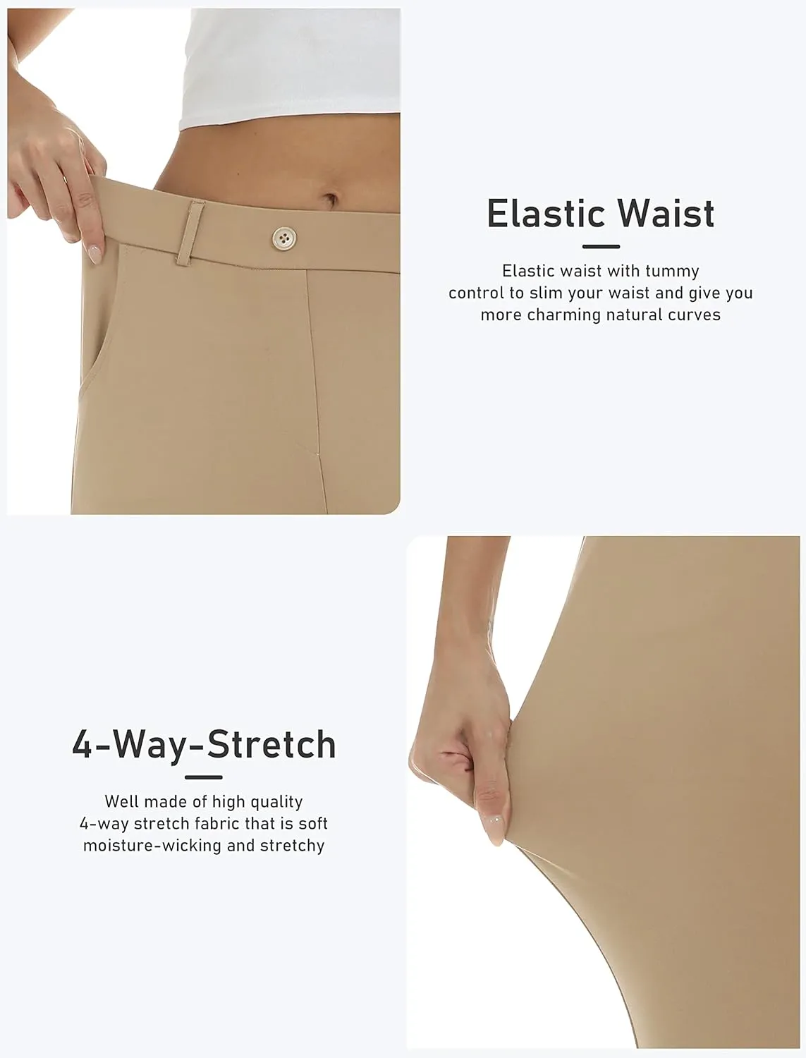 MoFiz Women's Golf Capri Pants Stretch Slim Business Casual Pants Straight Leg Yoga Dress Pants with Pockets Office Slacks