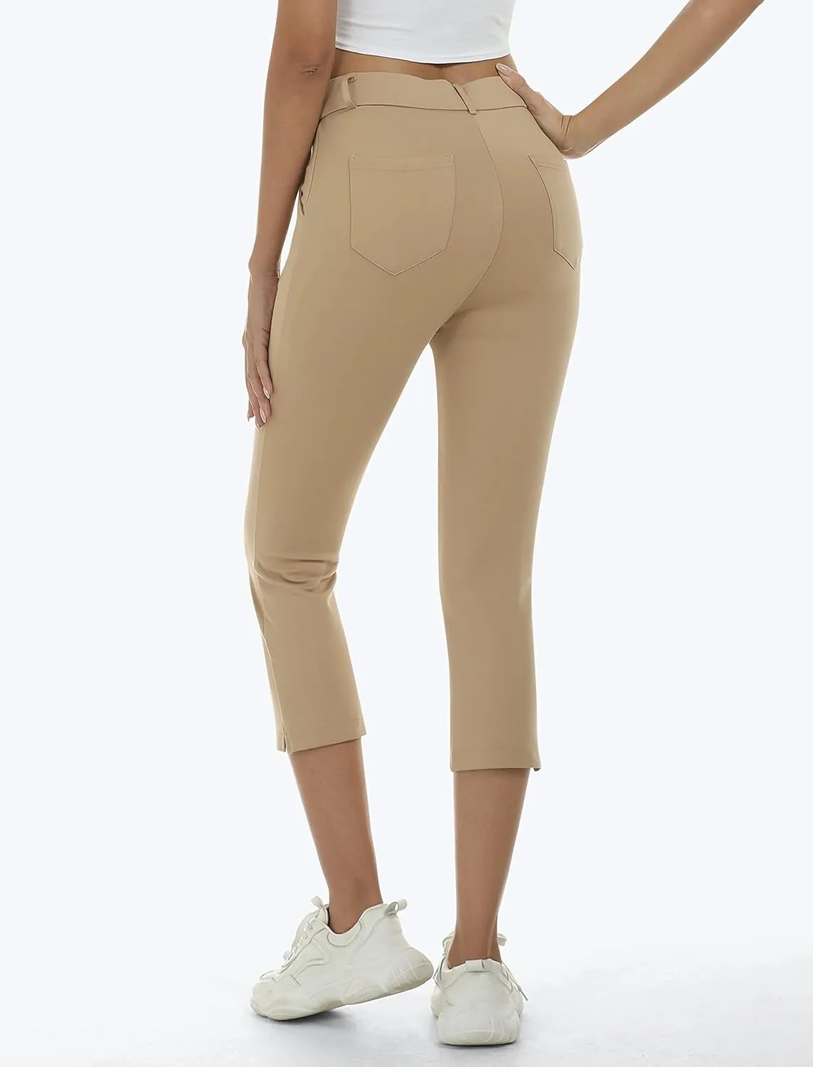 MoFiz Women's Golf Capri Pants Stretch Slim Business Casual Pants Straight Leg Yoga Dress Pants with Pockets Office Slacks