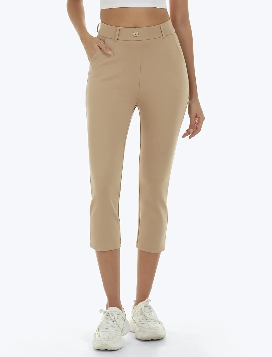 MoFiz Women's Golf Capri Pants Stretch Slim Business Casual Pants Straight Leg Yoga Dress Pants with Pockets Office Slacks