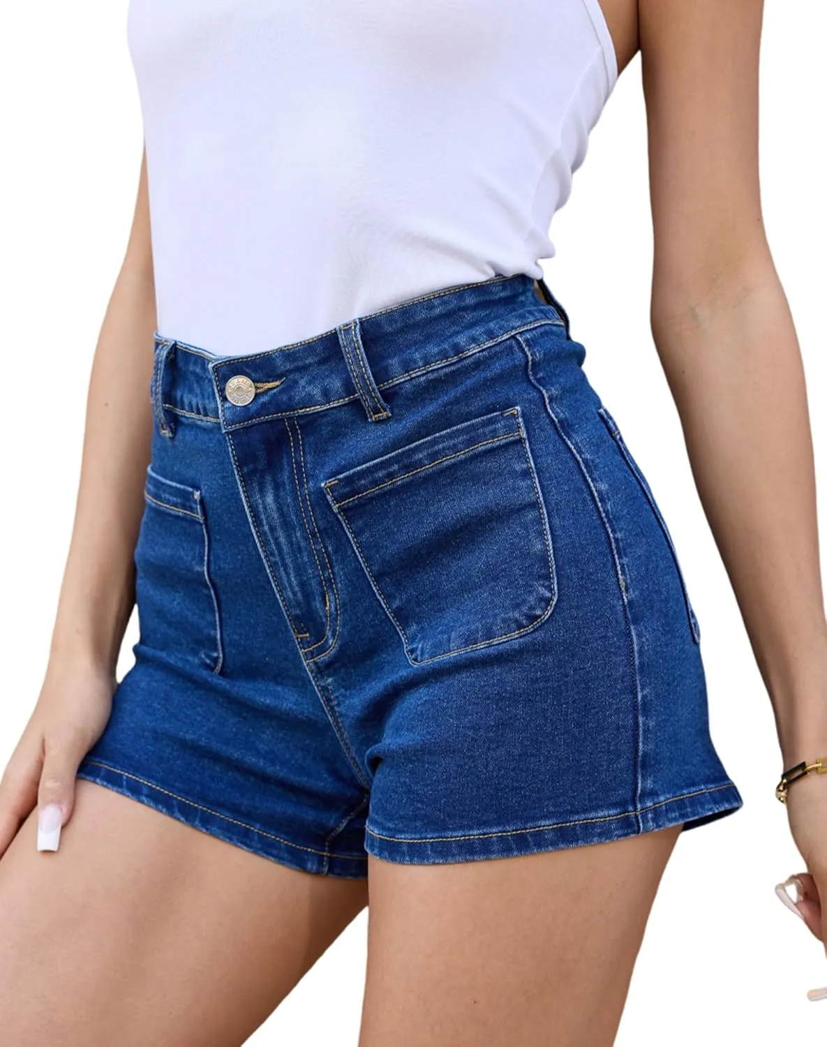 MONTVOO Womens Jean Shorts Trendy Hight Waisted Stretchy Denim Short with Pockets Summer Mom Shorts