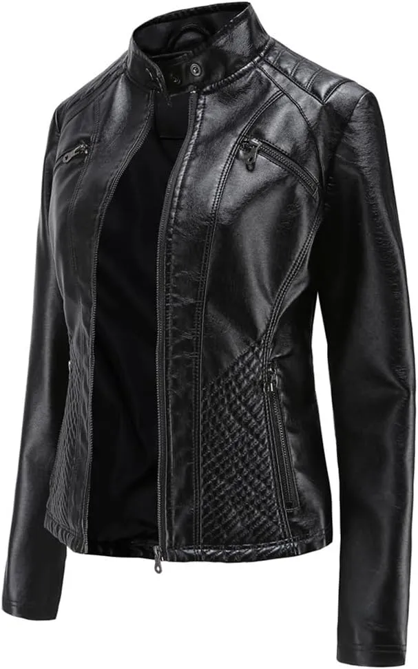Niiyyjj Leather Jacket Women Coat Women's Moto Biker Zipper Jackets Red Black Ladies Outerwear