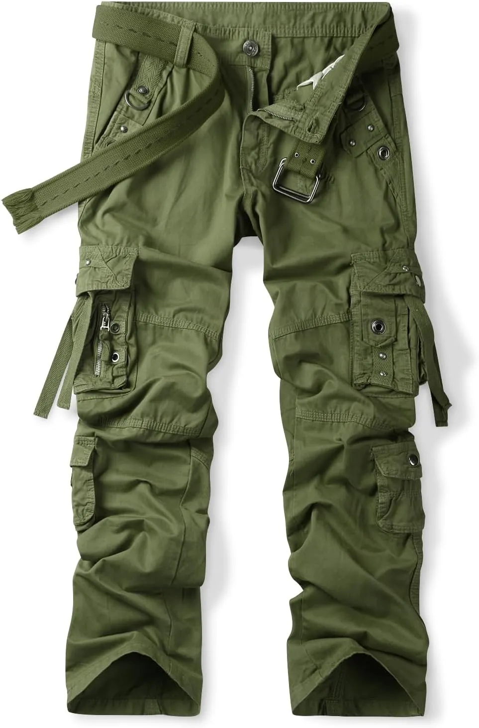 OCHENTA Men's Cotton Casual Baggy Cargo Work Travel Pants with Multi Pockets Relaxed Loose Fit (No Belt)