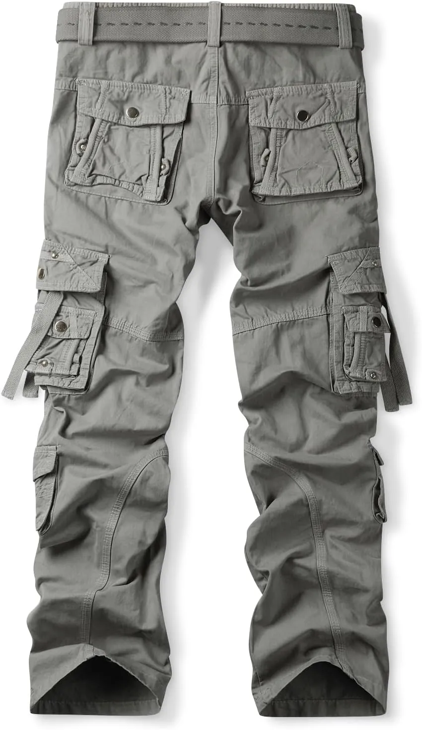 OCHENTA Men's Cotton Casual Baggy Cargo Work Travel Pants with Multi Pockets Relaxed Loose Fit (No Belt)
