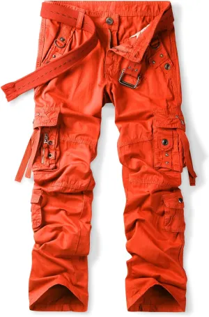 OCHENTA Men's Cotton Casual Baggy Cargo Work Travel Pants with Multi Pockets Relaxed Loose Fit (No Belt)