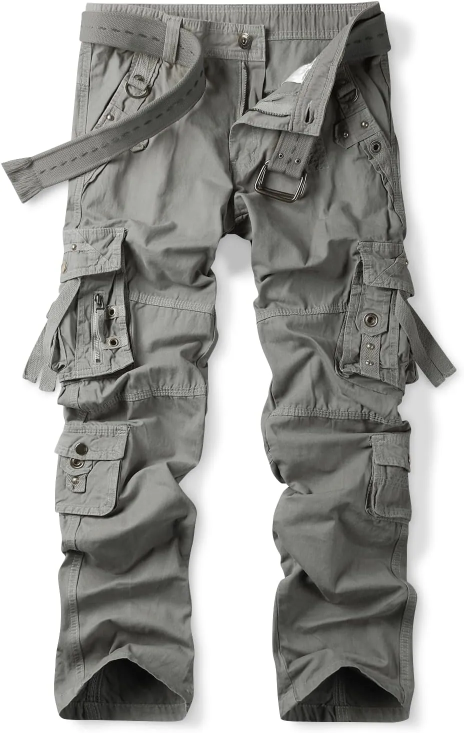 OCHENTA Men's Cotton Casual Baggy Cargo Work Travel Pants with Multi Pockets Relaxed Loose Fit (No Belt)