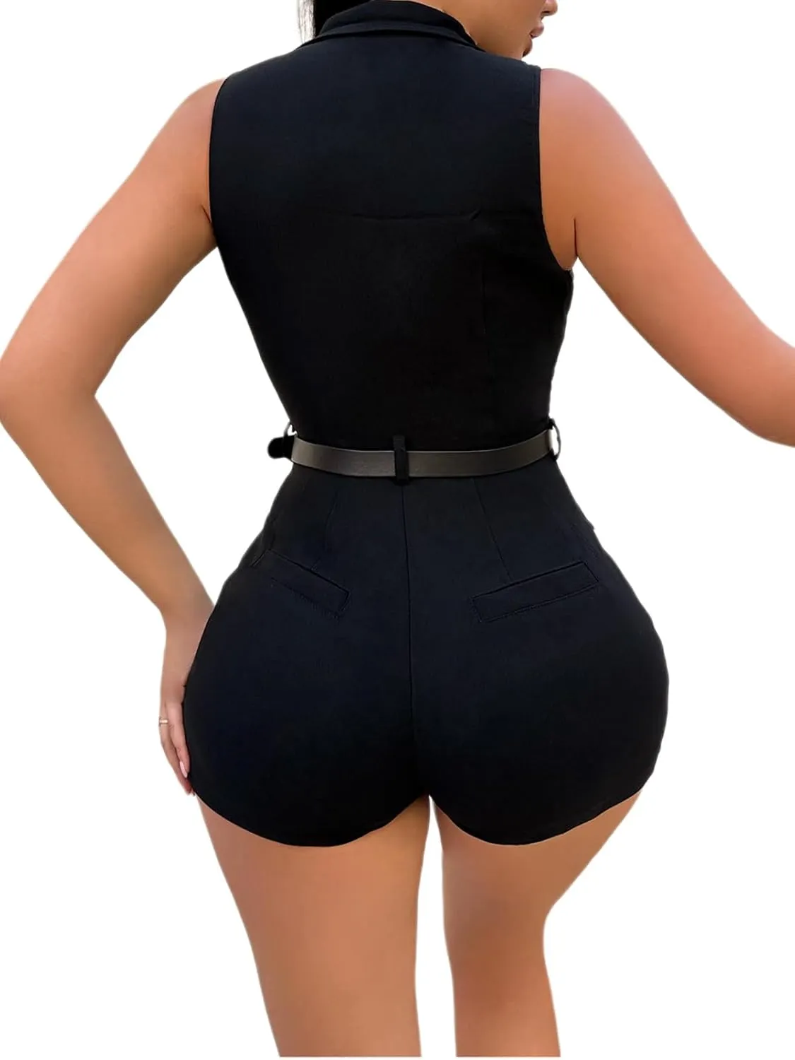 One Piece Jumpsuits for Women One Piece Sleeveless V Neck Zipper Up Jumpsuit Rompers with Pockets
