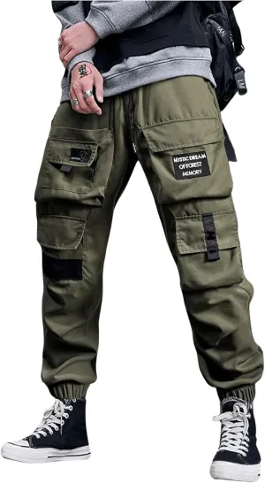 OYOANGLE Men's Casual Jogging Pants Cargo Pants Drawstring Waisted Flap Pocket Sweatpants