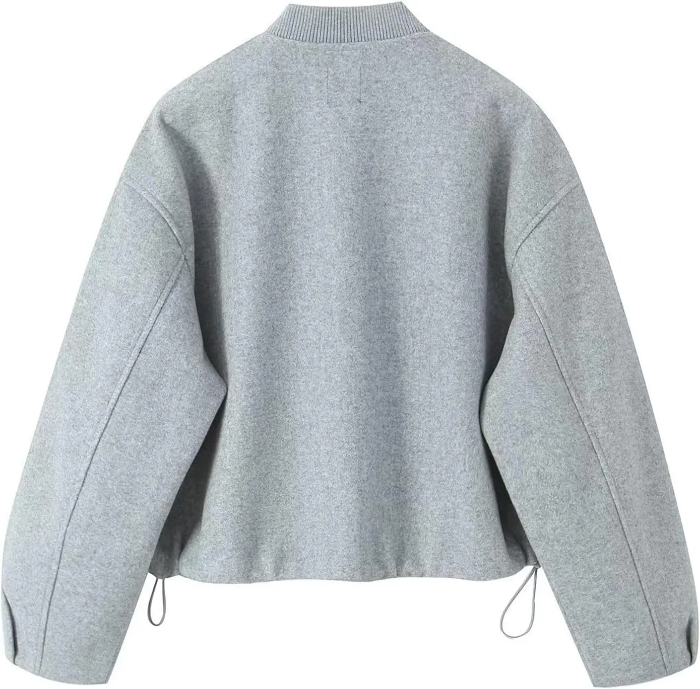 Perbai Women's Casual Oversized Wool Blend Bomber Jacket Zip Up Long Sleeve Varsity Coat with Pockets