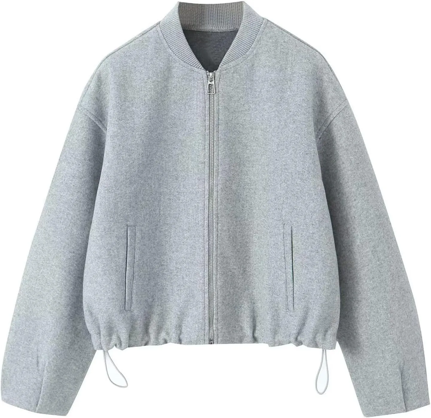 Perbai Women's Casual Oversized Wool Blend Bomber Jacket Zip Up Long Sleeve Varsity Coat with Pockets
