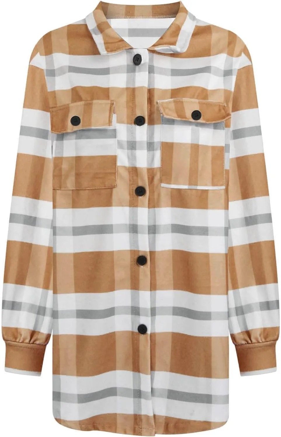 Plaid Jackets for Women Lapel Button Down Shacket Wool Blend Coat with Pockets Long Sleeve Vintage Outerwear