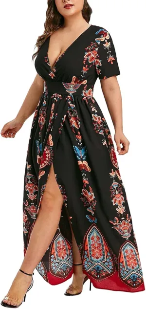 Plus Size Dresses for Women,2023 Summer Elegant Sexy Bodycon Wedding Guest Dress,Trendy Floral Boho Maxi Dress