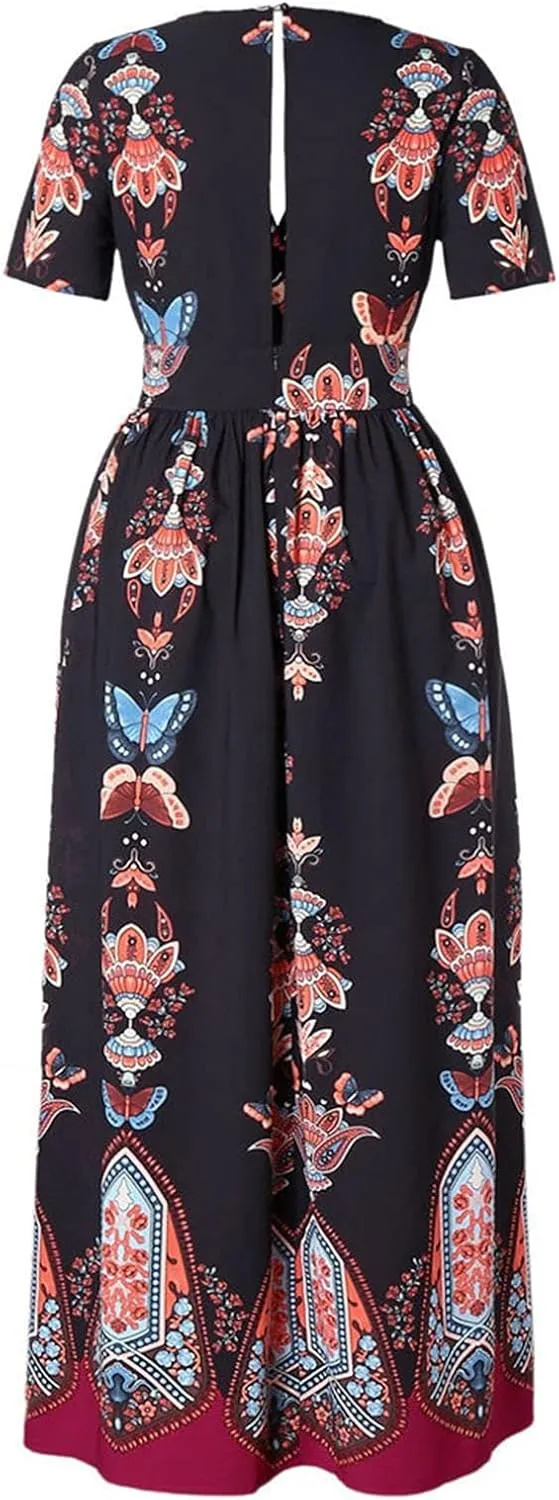Plus Size Dresses for Women,2023 Summer Elegant Sexy Bodycon Wedding Guest Dress,Trendy Floral Boho Maxi Dress