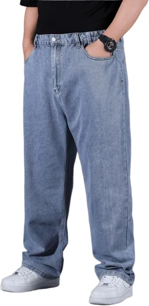 Plus Size Men's Baggy Jeans Relaxed Fit Straight Loose Jean Sweatpants Teen Boys Elastic Waist Pull On Denim Pants