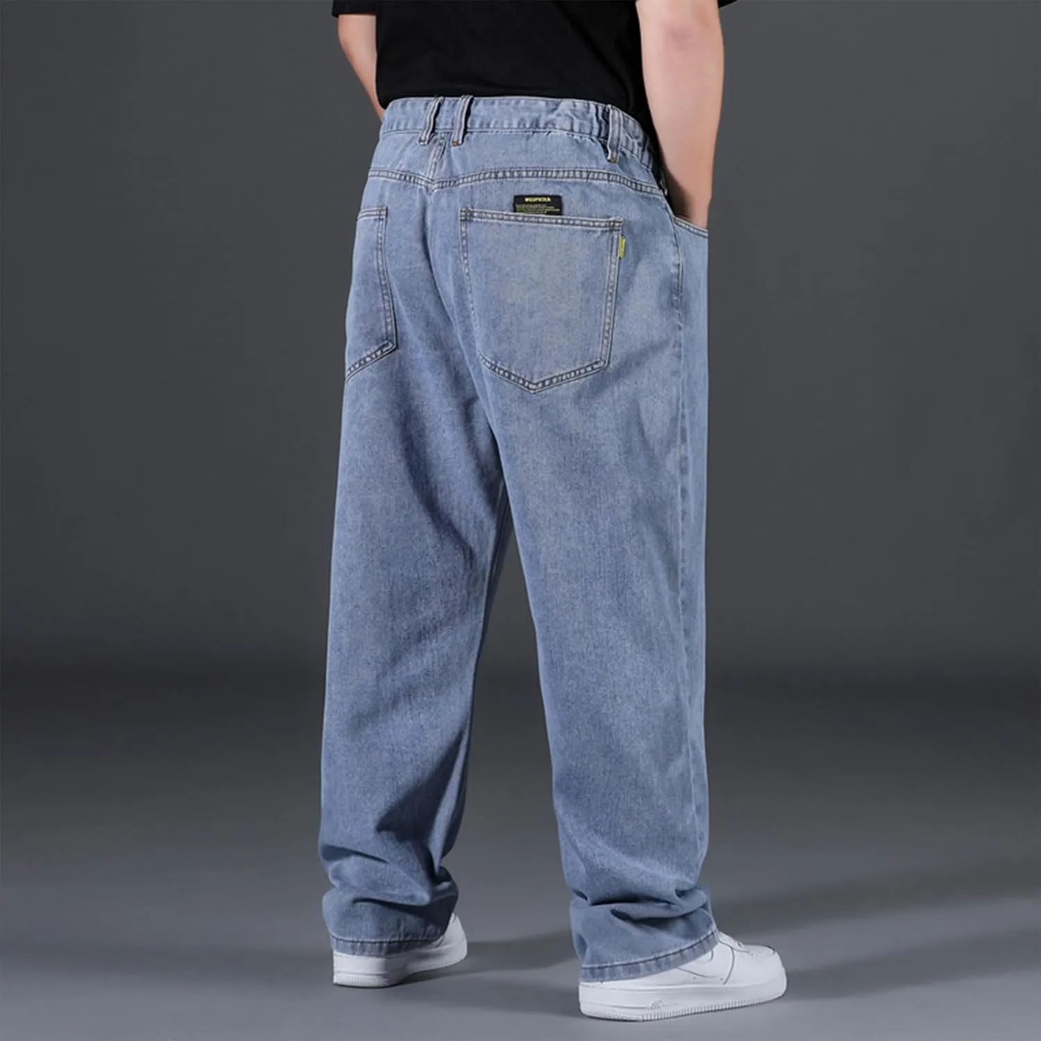 Plus Size Men's Baggy Jeans Relaxed Fit Straight Loose Jean Sweatpants Teen Boys Elastic Waist Pull On Denim Pants