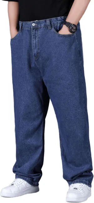Plus Size Men's Baggy Jeans Relaxed Fit Straight Loose Jean Sweatpants Teen Boys Elastic Waist Pull On Denim Pants
