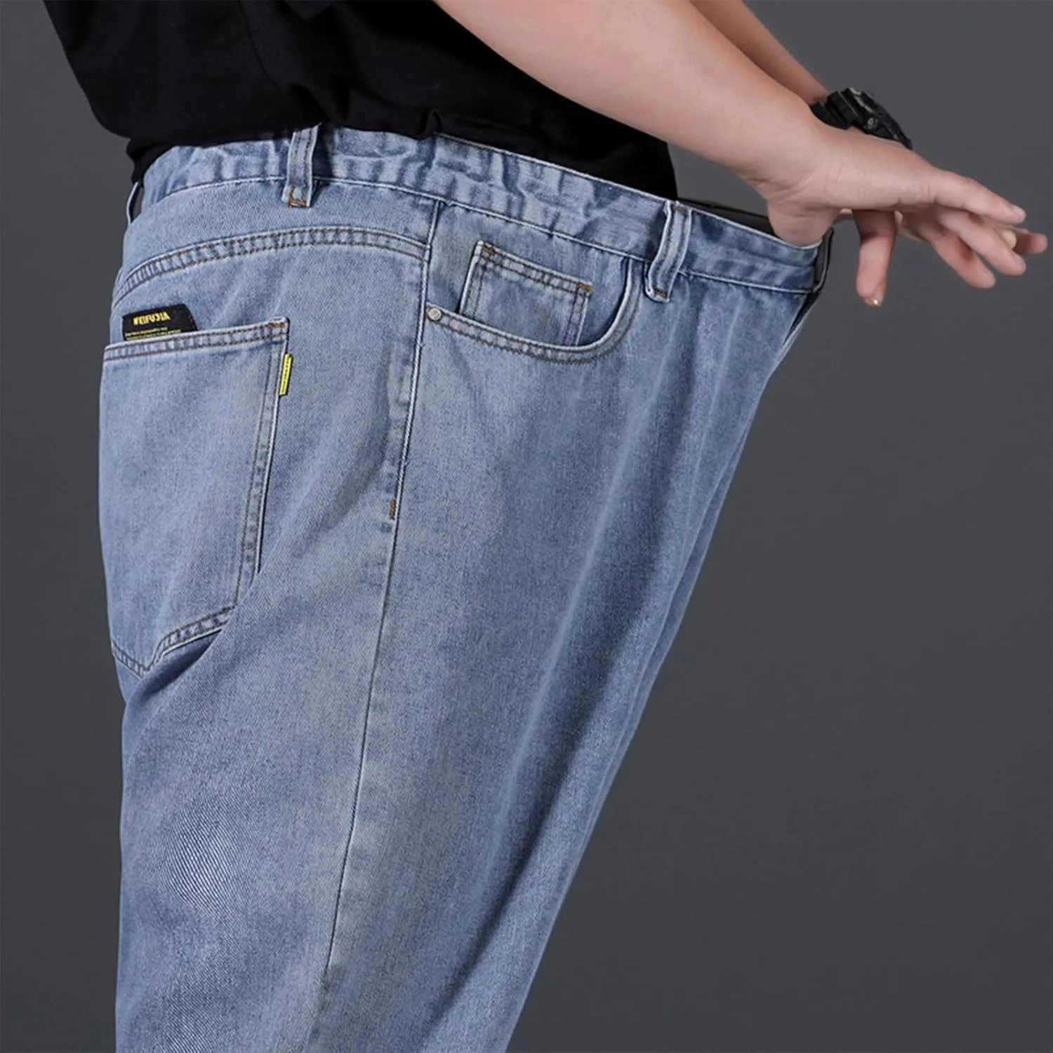Plus Size Men's Baggy Jeans Relaxed Fit Straight Loose Jean Sweatpants Teen Boys Elastic Waist Pull On Denim Pants