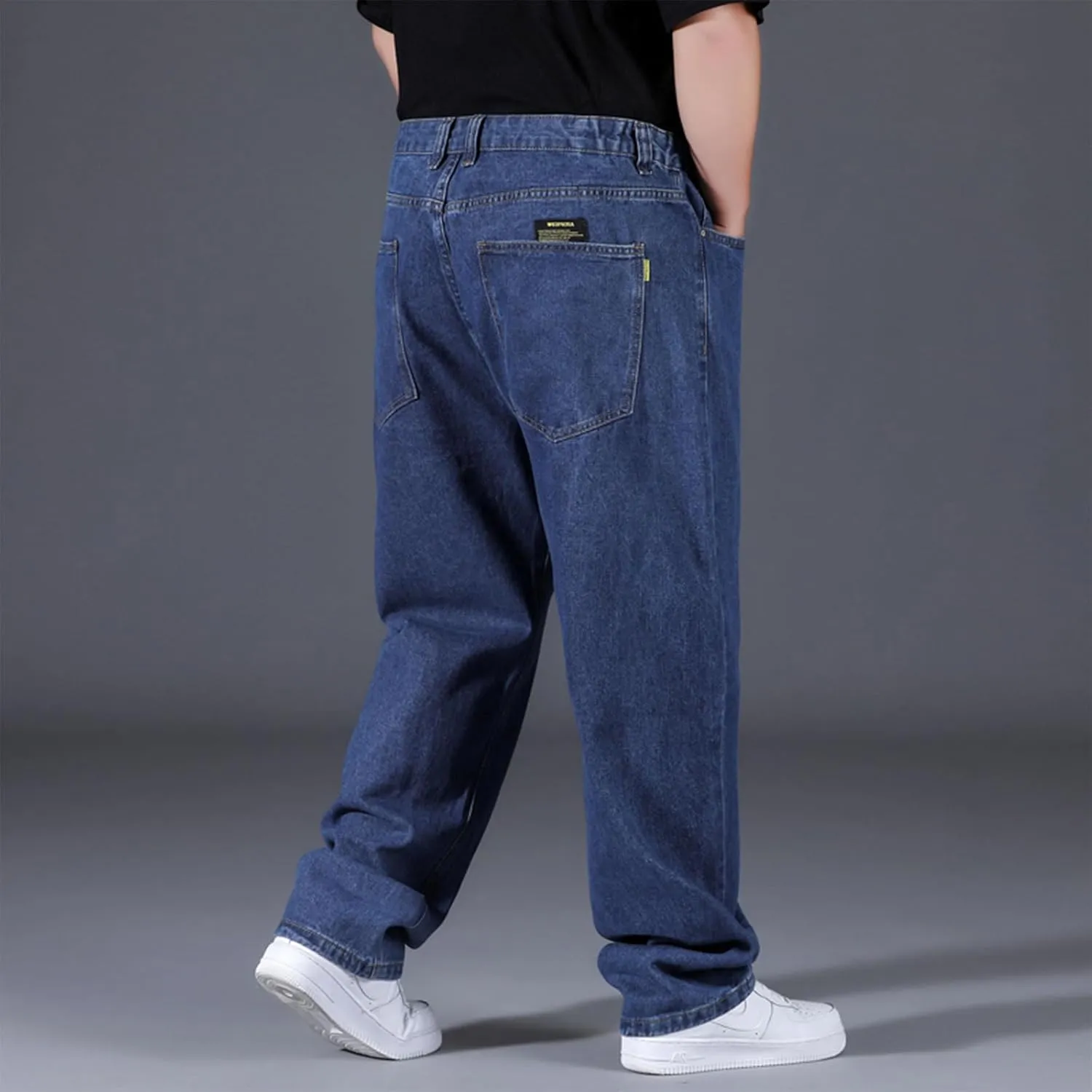 Plus Size Men's Baggy Jeans Relaxed Fit Straight Loose Jean Sweatpants Teen Boys Elastic Waist Pull On Denim Pants