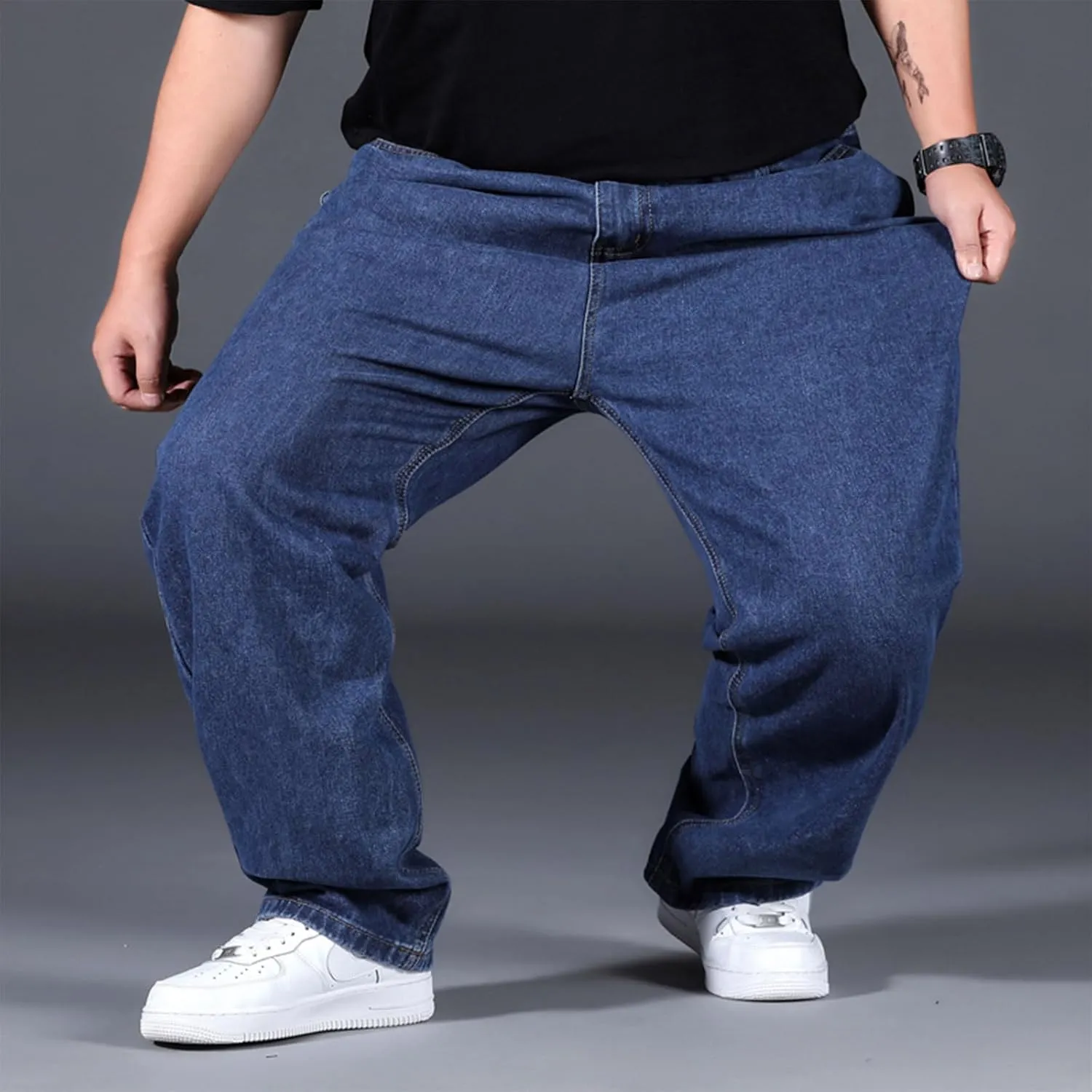Plus Size Men's Baggy Jeans Relaxed Fit Straight Loose Jean Sweatpants Teen Boys Elastic Waist Pull On Denim Pants