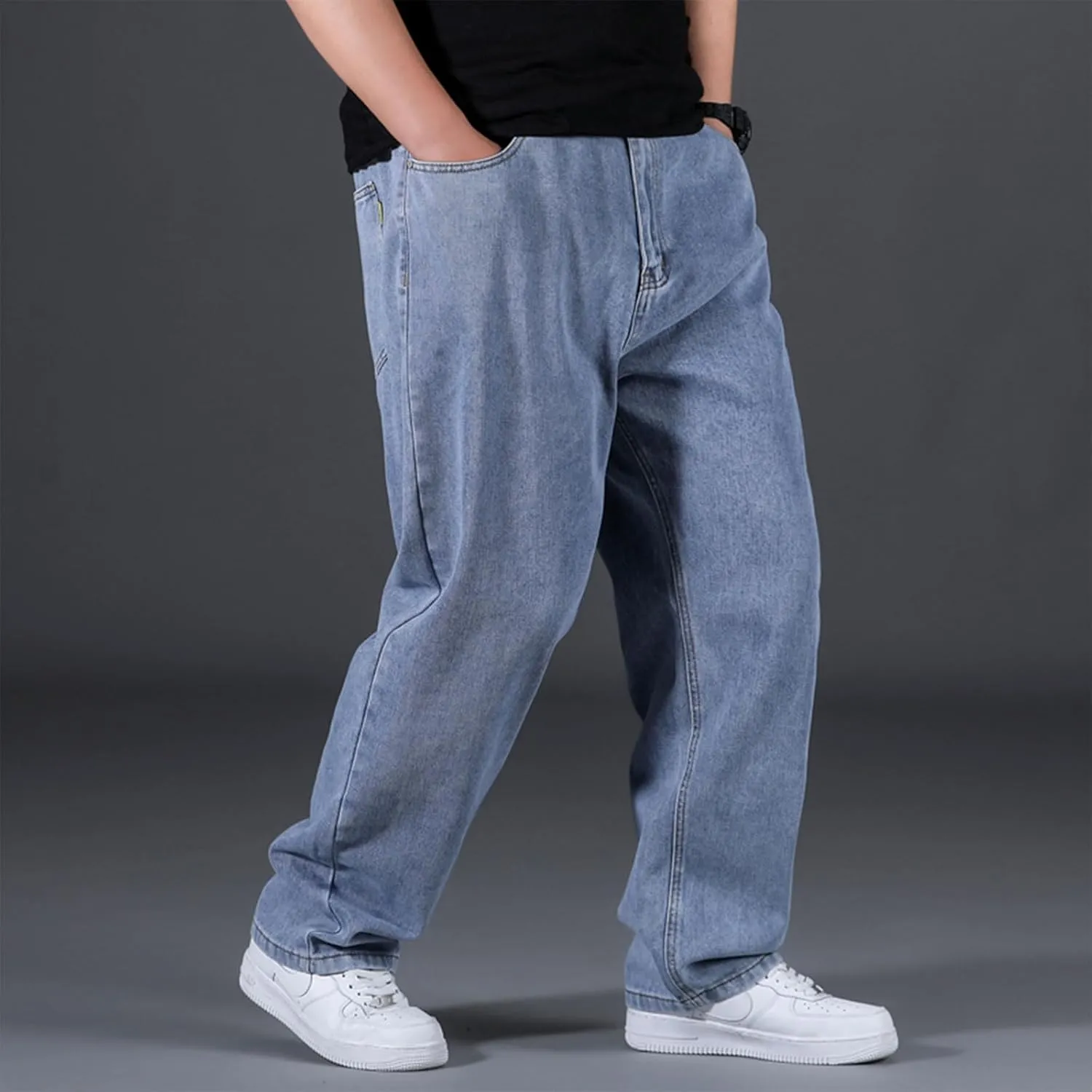 Plus Size Men's Baggy Jeans Relaxed Fit Straight Loose Jean Sweatpants Teen Boys Elastic Waist Pull On Denim Pants