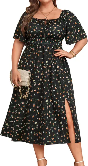 Plus Size Summer Dress 2025 - Milkmaid Sundress Boho Floral Casual Beach Wedding Midi Dresses