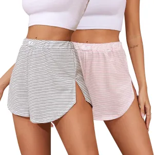 Prosoft&Hawiton Women Pajama Shorts Striped Sleeping Shorts Sleepwear Lounge Pj Bottoms with Button Front