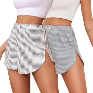 Prosoft&Hawiton Women Pajama Shorts Striped Sleeping Shorts Sleepwear Lounge Pj Bottoms with Button Front
