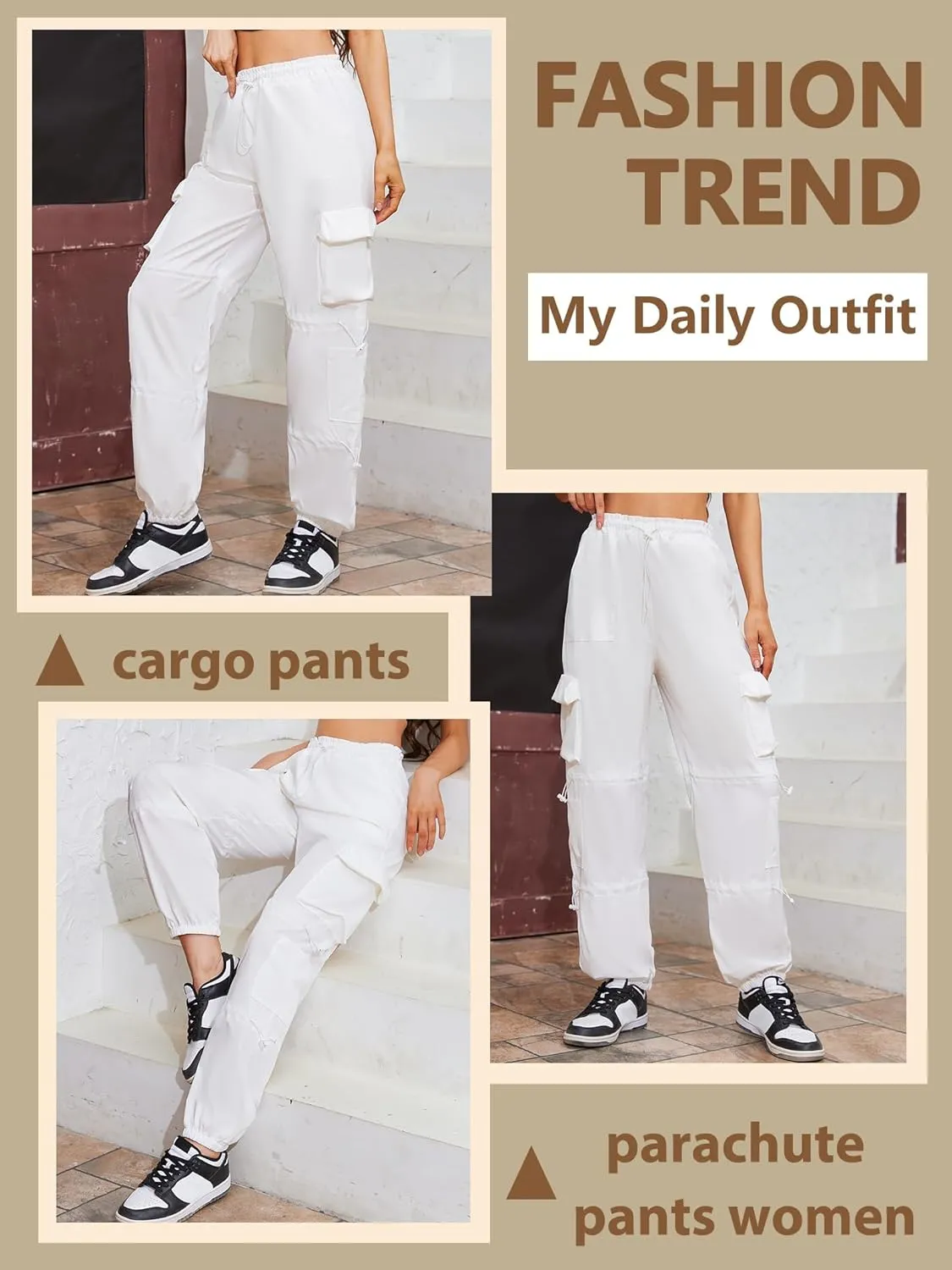 QYANGG Parachute Pants for Women Drawstring Elastic Low Waist Ruched Cargo Pants Multiple Pockets Jogger Y2K