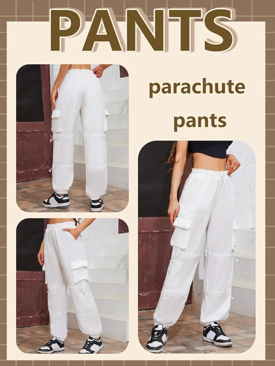 QYANGG Parachute Pants for Women Drawstring Elastic Low Waist Ruched Cargo Pants Multiple Pockets Jogger Y2K