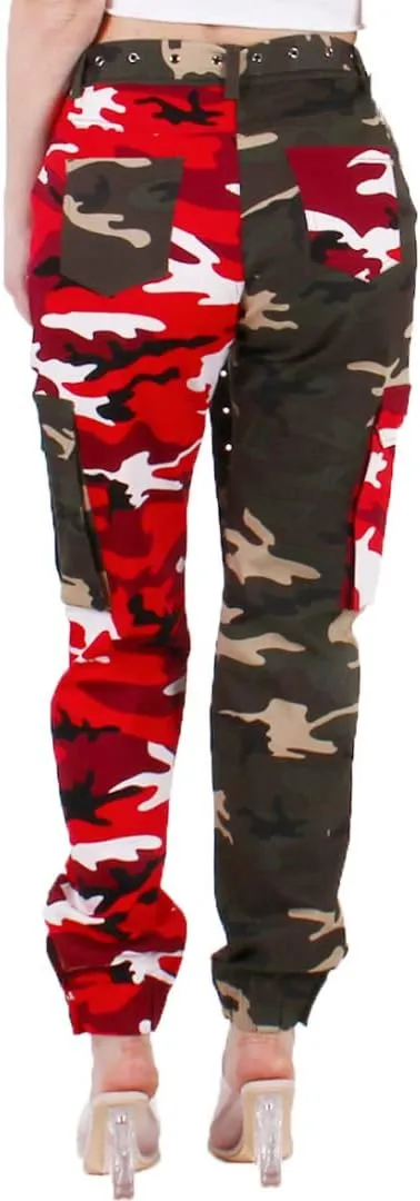 Red Fox Women's High Waist Camouflage Military Cargo Jogger Pants - Army Casual Camo Cargo Stretch Comfy Athletic Pockets
