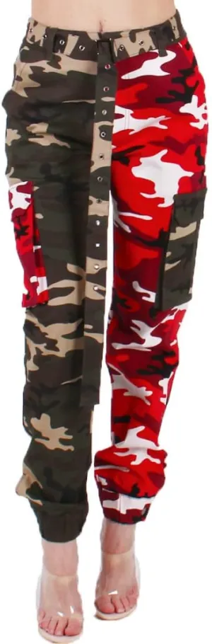 Red Fox Women's High Waist Camouflage Military Cargo Jogger Pants - Army Casual Camo Cargo Stretch Comfy Athletic Pockets