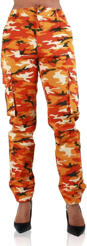 Red Fox Women's High Waist Camouflage Military Cargo Jogger Pants - Army Casual Camo Cargo Stretch Comfy Athletic Pockets