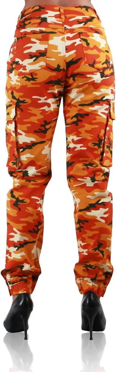 Red Fox Women's High Waist Camouflage Military Cargo Jogger Pants - Army Casual Camo Cargo Stretch Comfy Athletic Pockets