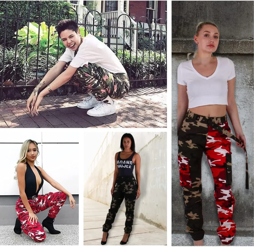 Red Fox Women's High Waist Camouflage Military Cargo Jogger Pants - Army Casual Camo Cargo Stretch Comfy Athletic Pockets